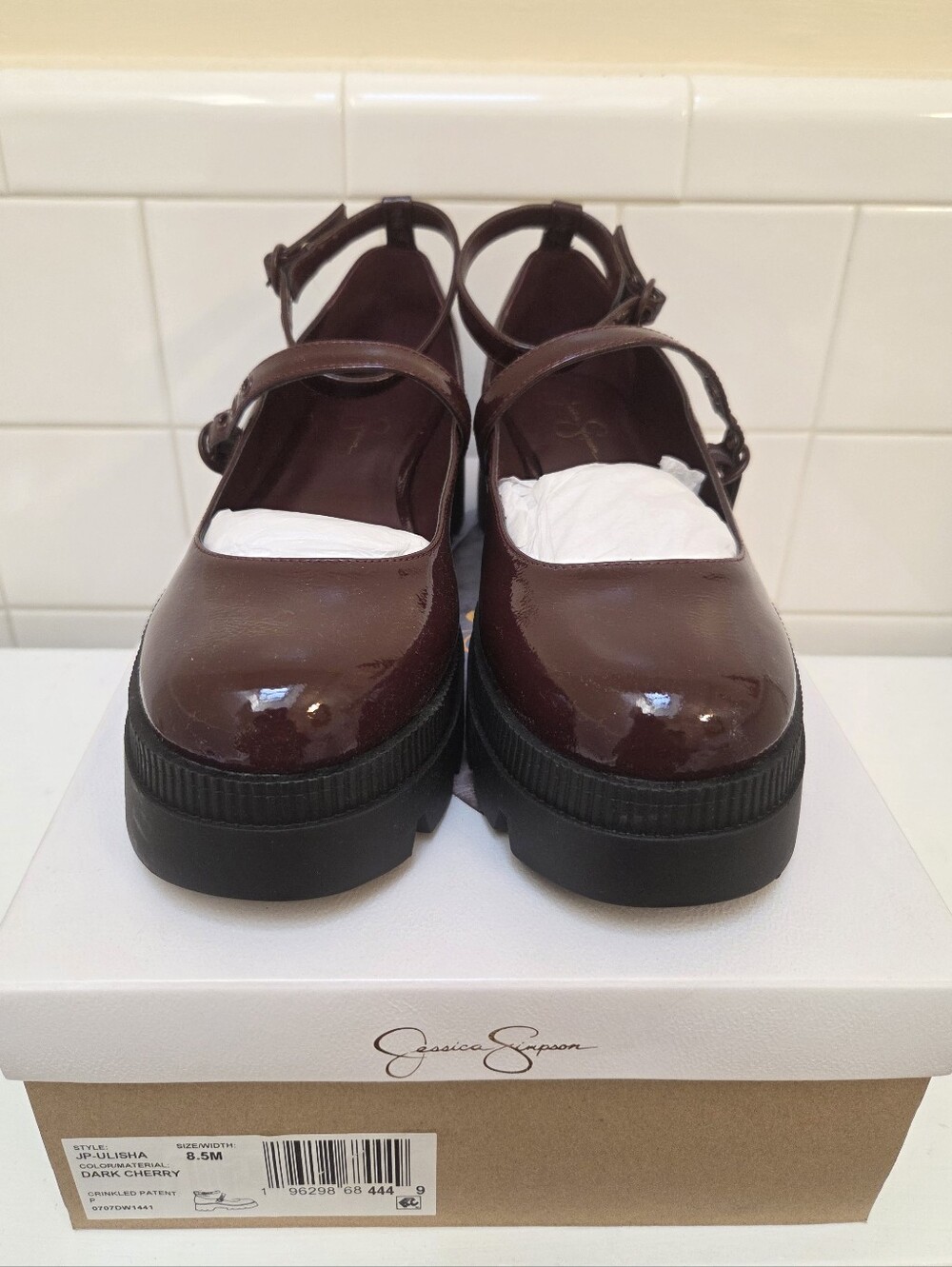 Jessica Simpson Maroon Patent Mary Jane Platform Shoes